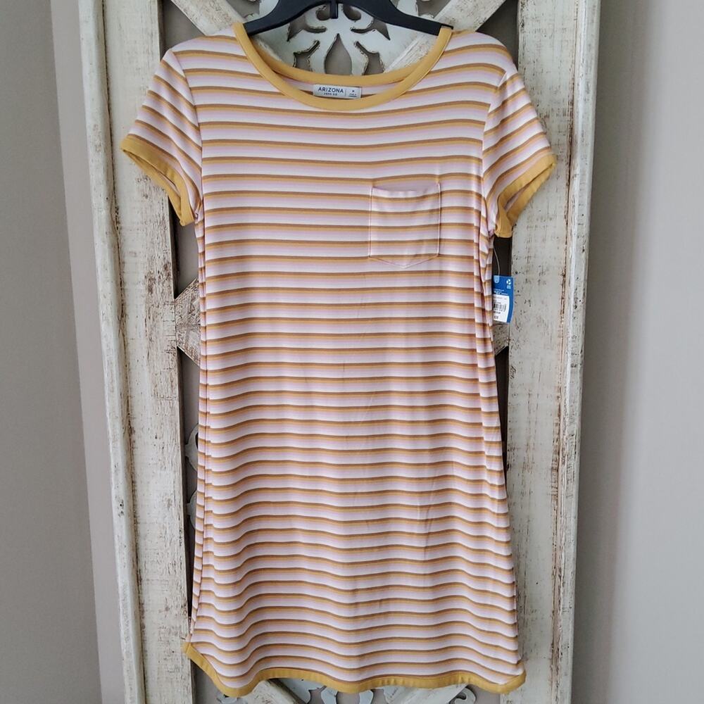Arizona Yellow Stripe Short Sleeve Ribbed T‑Shirt Mini Dress M Y2K Casual